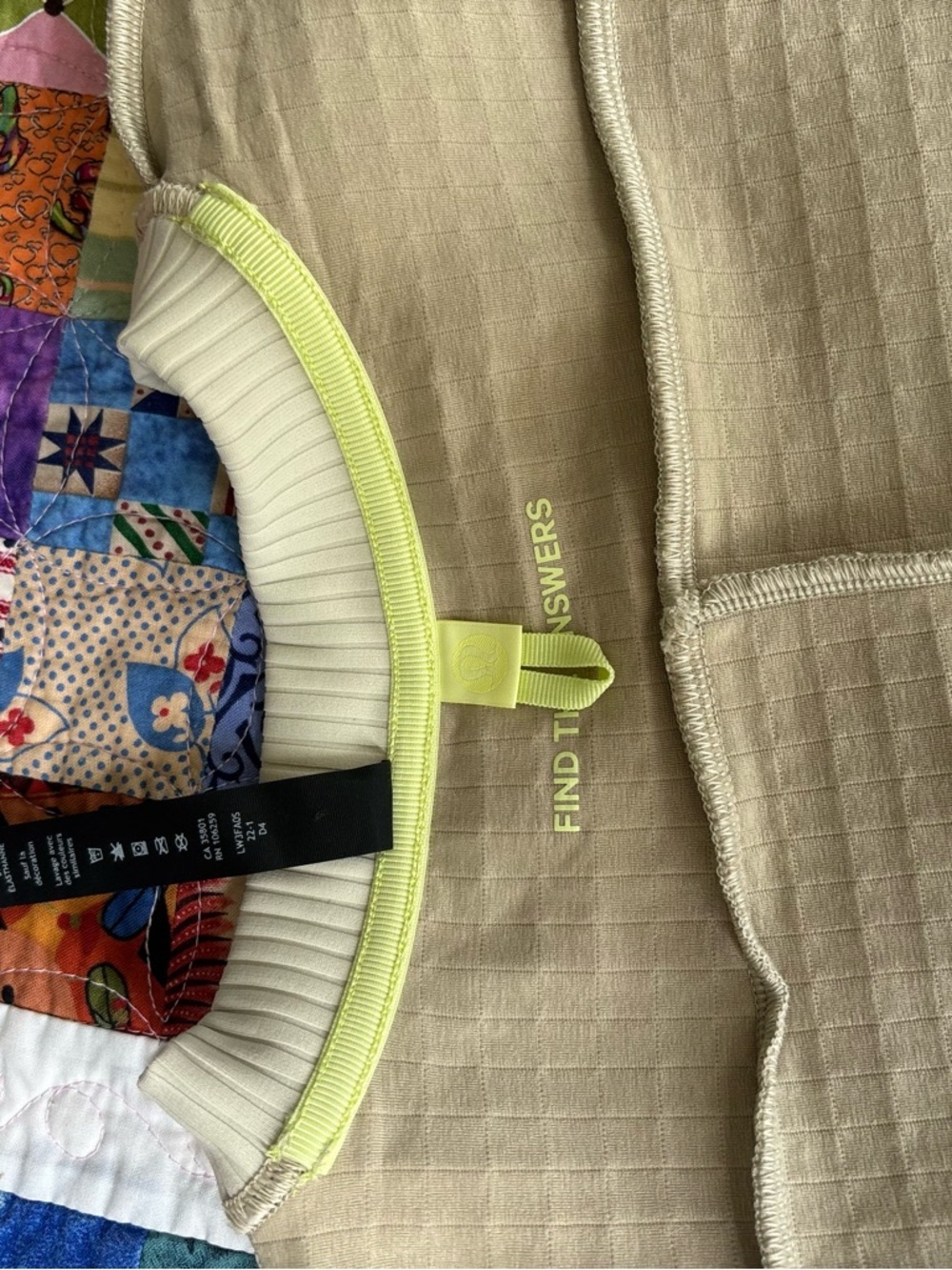 lululemon athletica Quilted Crewneck Sweatshirt in Light Beige with Neon Trim - Picture 6 of 9